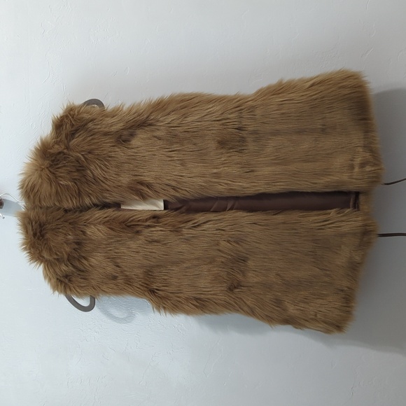 SABINE FAUX FUR VEST BROWN HOODED SIZE MEDIUM - Picture 1 of 11